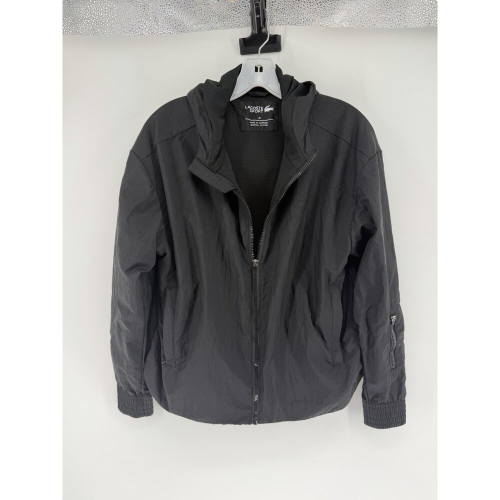 Lacoste Sport Womens Light Zippered Tennis Jacket Windbreaker Hood Black Size 40